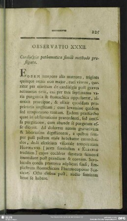 Observatio XXXII. Cardialgia pathematica simili methodo profligata