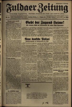 Erste Ausgabe vom Sonntag, den 17. Januar 1937.