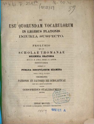 Prolusio qua ad Scholae Thomanae solemnia oratoria ... instituenda itemque ad publica discipulorum examina ... celebranda ... invitat, 1858/59