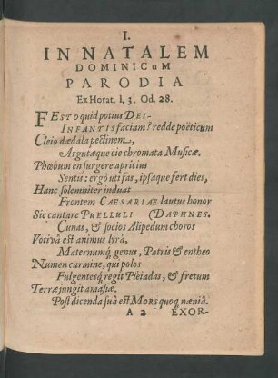 I. In Natalem Dominicum Parodia ...