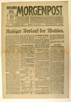 Tageszeitung "Berliner Morgenpost" über den Verlauf der Wahl zur Nationalversammlung