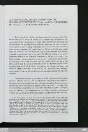 Administrative System And Provincial Government In The Central Balkan Territories Of The Ottoman Empire, 15th century