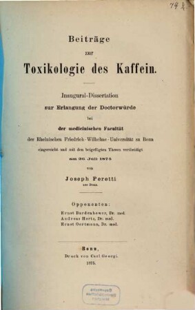 Beiträge zur Toxikologie des Kaffein