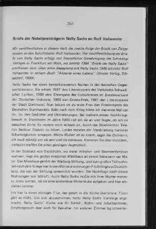 Briefe der Nobelpreisträgerin Nelly Sachs an Rolf Italiaander