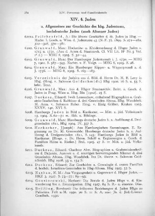 a. Allgemeines zur Geschichte des hbg. Judentums, hochdeutsche Juden (auch Altonaer Juden)