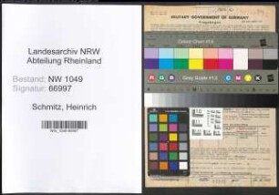 Entnazifizierung Heinrich Schmitz , geb. 14.07.1905 (Elektriker)