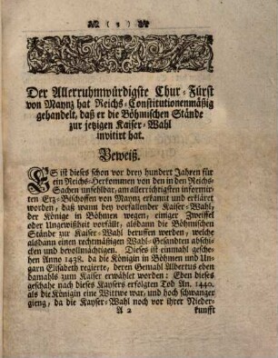 Triumph des böhmischen Chur-Rechts bey der vorstehenden Kaiser-Wahl