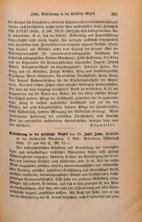 381-382 [Rezension] Zahn, Joseph, Einführung in die christliche Mystik