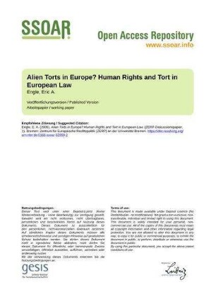 Alien Torts in Europe? Human Rights and Tort in European Law