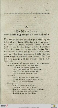 2: Beschreibung einer Sammlung verschiedener kleiner Gedichte