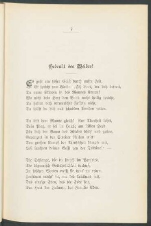 Gedenkt des Weibes!