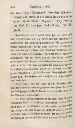 310-317 [Rezension] Tertullianus, Quintus Septimius Florens, Q. Sept. Flor. Tertullian's sämmtliche Schriften