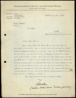 M. Schede an G. Karo