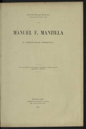 Manuel F. Mantilla : su personalidad intelectual