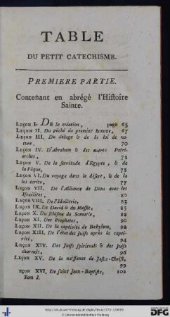Table Du Petit Catechisme.