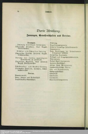 Vierte Abteilung.Innungen, Genossenschaften und Vereine