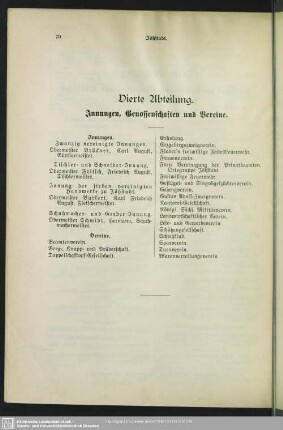 Vierte Abteilung.Innungen, Genossenschaften und Vereine