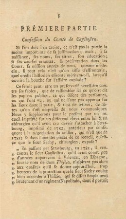Prémiere Partie. Confession du Comte de Cagliostro