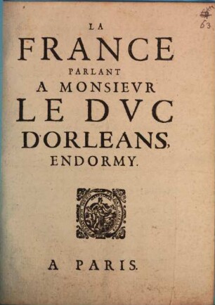 La France parlant à Monsieur le Duc d'Orléans endormy