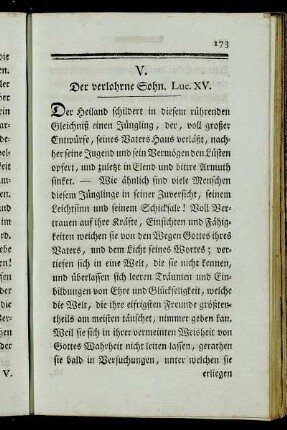 V. Der verlohrne Sohn. Luc. XV.