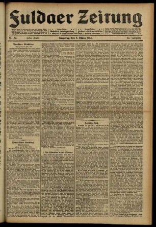 Erste Ausgabe vom Samstag, den 01. März 1913.