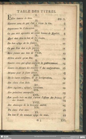 Table des Titres