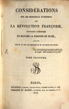 Considérations sur les principaux événemens de la révolution françoise : ouvrage posthume, 3