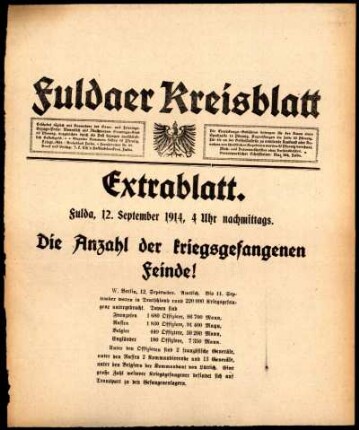 Ausgabe vom Samstag, den 12. September 1914.