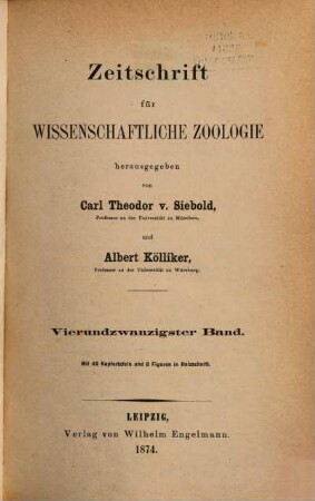 Zeitschrift für wissenschaftliche Zoologie. 24,[1] = Text. 1874
