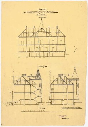 Kranken- und Siechenhaus, Brüssow Vorentwurf: Längsschnitt, Querschnitt 1:100