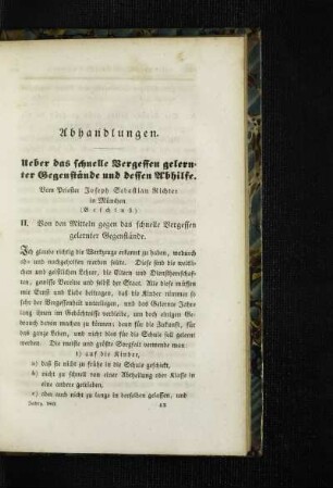 Ueber das schnelle Vergessen gelernter Gegenstände und dessen Abhilfe : (Beschluß)