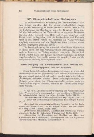 XV. Wärmewirtschaft beim Siedlungsbau