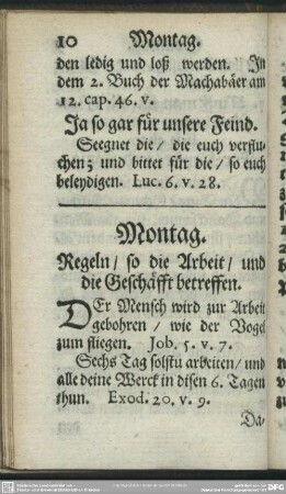 Montag. Regeln, so die Arbeit, und die Geschäfft betreffen