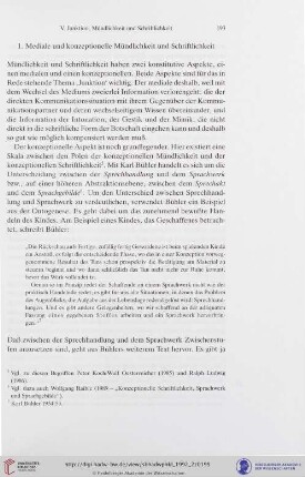 1. Mediale und konzeptionelle Mündlichkeit und Schriftlichkeit