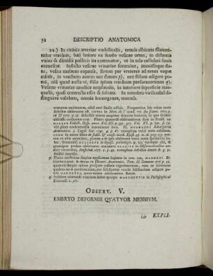 Observ. V. Embryo Deformis Quatuor Mensium.