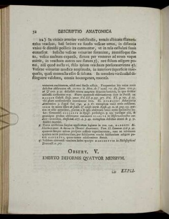 Observ. V. Embryo Deformis Quatuor Mensium.