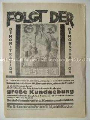 Wahlflugblatt der SPD mit Demonstrationsaufruf