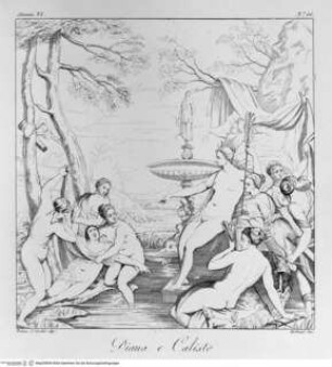 Choix de gravures à l'eau forte, d'après les peintures originales et les marbres de la galerie de Lucien Bonaparte : 142 gravures, Londres : Bulmer [u.a.], 1812. - 7, [142] S. : Ill. ; 2°, Diana und Kallisto (Taf. 76)
