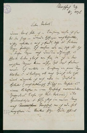 Brief vom 29. August 1876