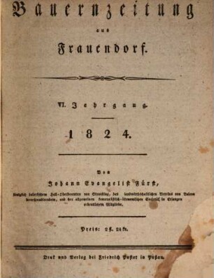 Bauern-Zeitung aus Frauendorf. 1824 = Jg. 6