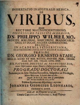 Dissertatio Inauguralis Medica, De Viribus