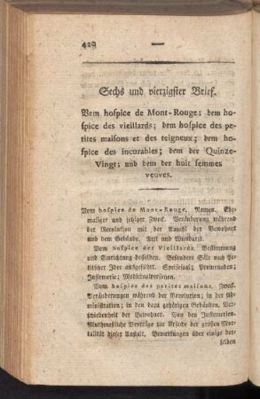 Sech und vierzigster Brief. Vom hospice de Mont-Rouge; dem hospice des vieillards ...