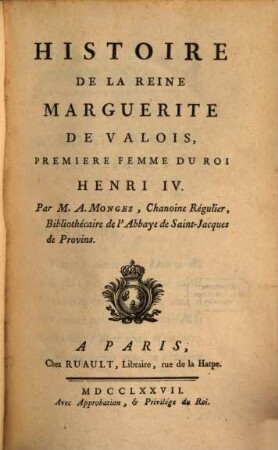 Histoire de la Reine Marguerite de Valois