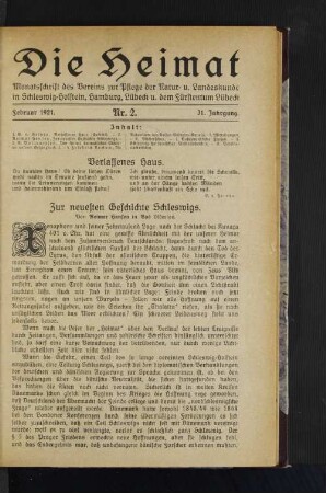 Februar 1921. Nr. 2. 31. Jahrgang.