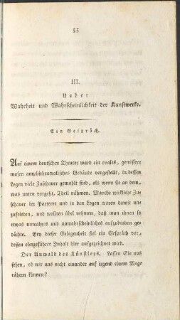III. Ueber Wahrheit und Wahrscheinlichkeit der Kunstwerke.