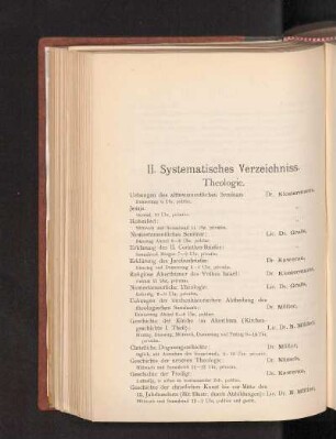 II. Systematisches Verzeichniss.