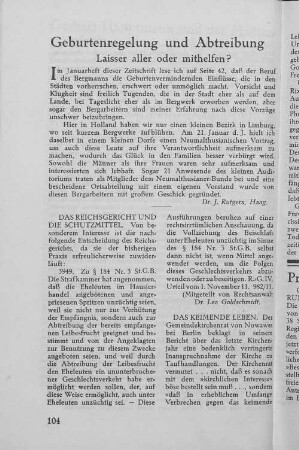 Geburtenregelung und Abtreibung : Laisser aller oder mithelfen?