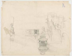 Thiersch, Friedrich von; München; Justizpalast - Treppenaufgang Zentralhalle (Ansicht, Details); Innenraum (Perspektive)