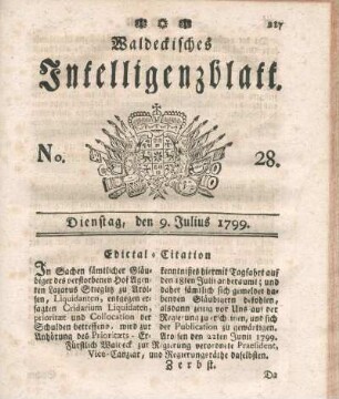 No. 28, Dienstag, den 9. Julius 1799