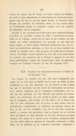 XLII. Resolutie van Gouverneur-Generaal en Raden dd. 20 December 1753
